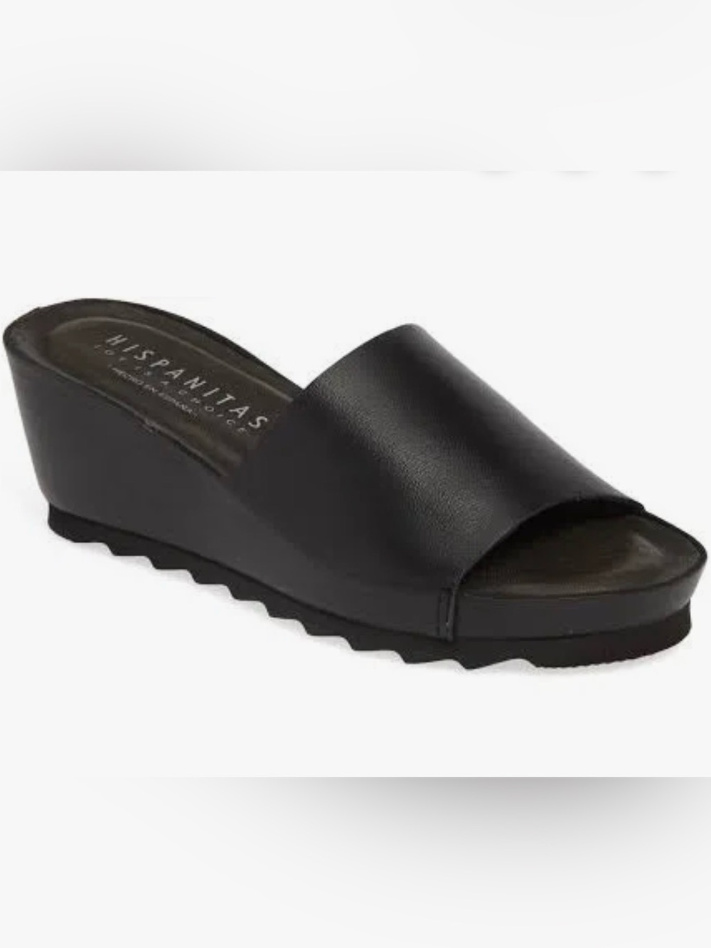 Hispanitas Vega Black Slide Sandals - Smooth Leather Upper 38 EU size 7